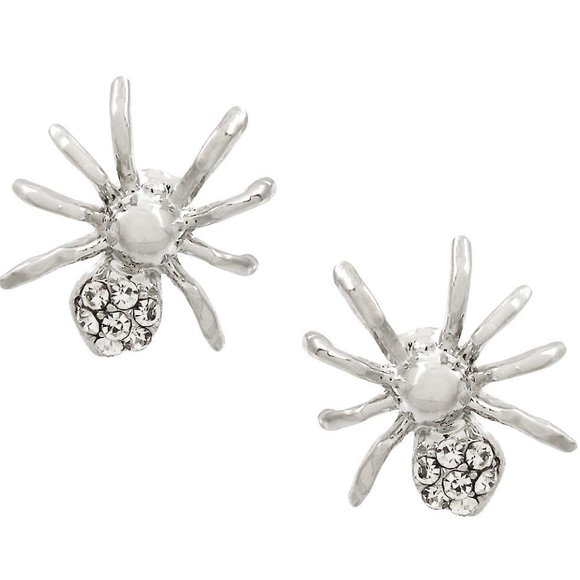 Halloween Jewelry / Spider Earring / Post / Rhinestone Crystal / Rhodium Plated - Picture 1 of 7